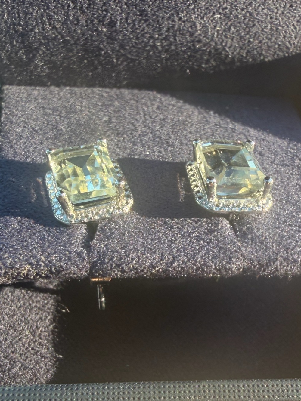 Sterling Silver Green Amethyst Square Halo Stud Earrings with Diamond Accents